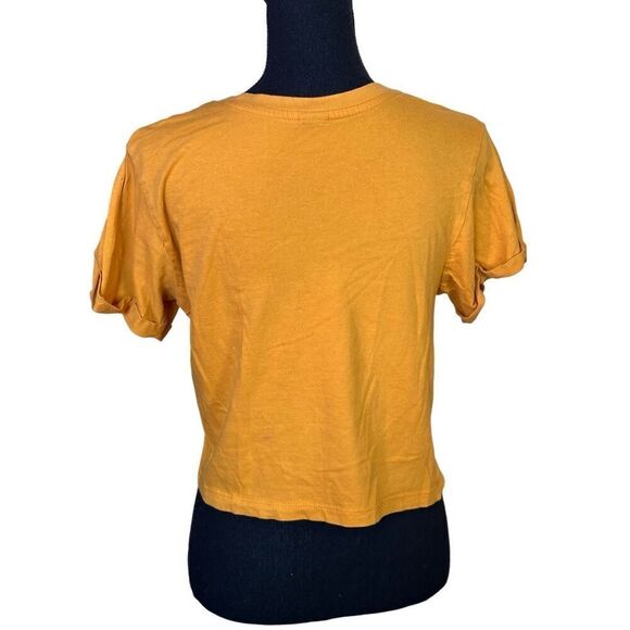 Vibe N’ Cropped Short Sleeve Top Mustard Yellow Embroidered CLASSIC across the f - Picture 6 of 6